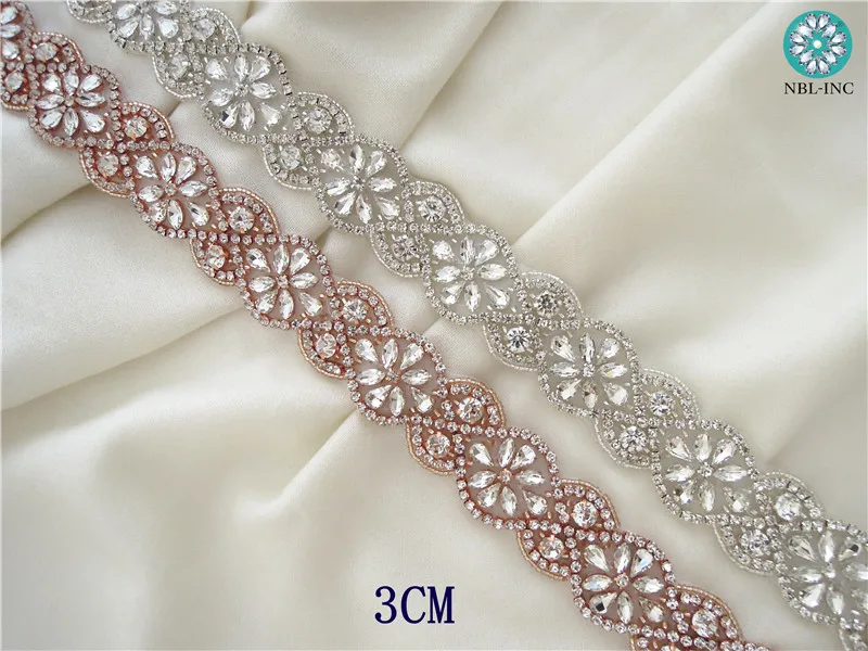 (10 YARDS)Wholesale hand beaded bridal crystal rhinestone applique trim iron on for wedding dress sash WDD0475