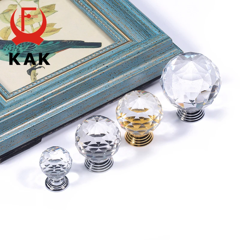 KAK Crystal Handles Kitchen Cabinet Knob Colorful Crystal Ball Dresser Pulls Drawer Knobs Kitchen Handles Furniture Hardware