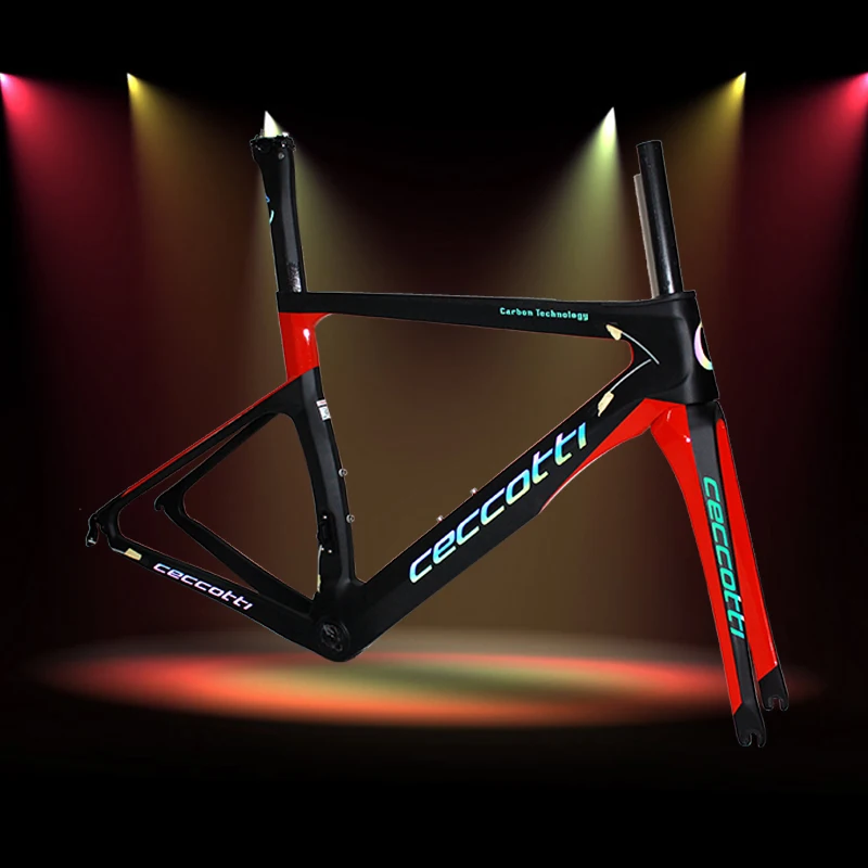 Carbon Road Bike Frame, T1000 UD or 3K Weave Bicycle Frameset BSA and PF30 Reflective Ceccotti Logo, New