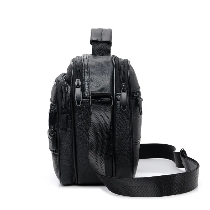 Bolso de cuero con cremallera para hombre, bolsa de negocios negra, bandolera, maletines, bolso cruzado