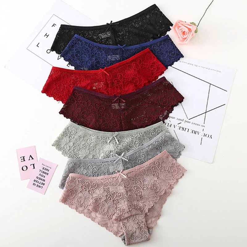 2019 New Arrival Sexy Women Panties Solid 6 Colors Lace Mid Rise Briefs High Quality Charming Beauty Bow tie Cotton Panties