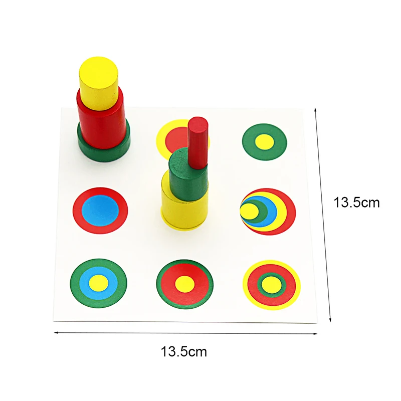 Montessori Sensory Toys Colors Shapes 20Pcs Wood Cylinder Blocks with 6Pcs Stand Card Colorful Compare the Size/Color Small Size