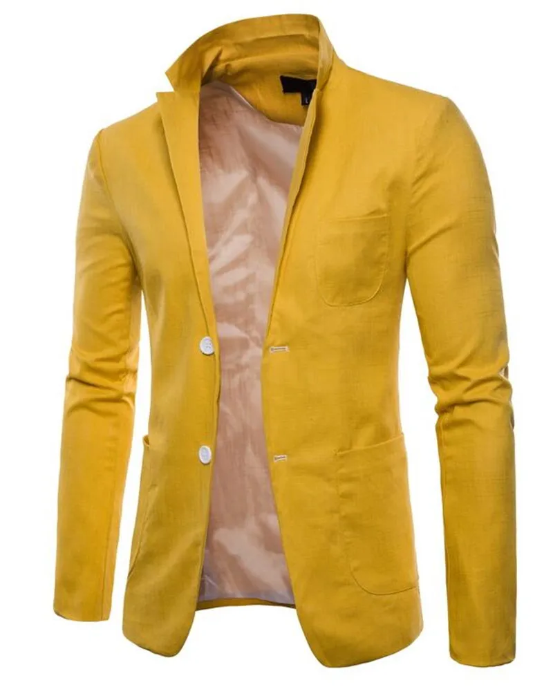 2019 New Arrival Men Blazer Jacket  Yellow Casual Long Sleeve Notched Collar Men Coat for Party Groom Wedding