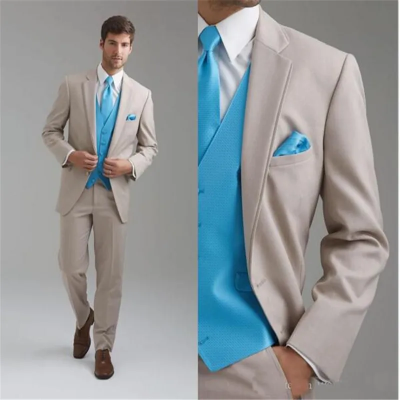 

Leisure Slim Fit Two Buttons Business Groom Tuxedos Notch Lapel Beige Groomsmen Suits Custom Made Wedding Prom Suitswe