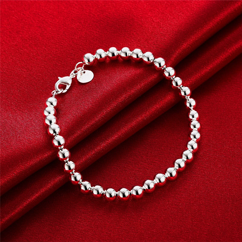 DOTEFFIL 925 Sterling Silver 6mm Ball Bead Chain Bransoletka dla kobiet Urok Biżuteria ślubna zaręczynowa — zdjęcie 5