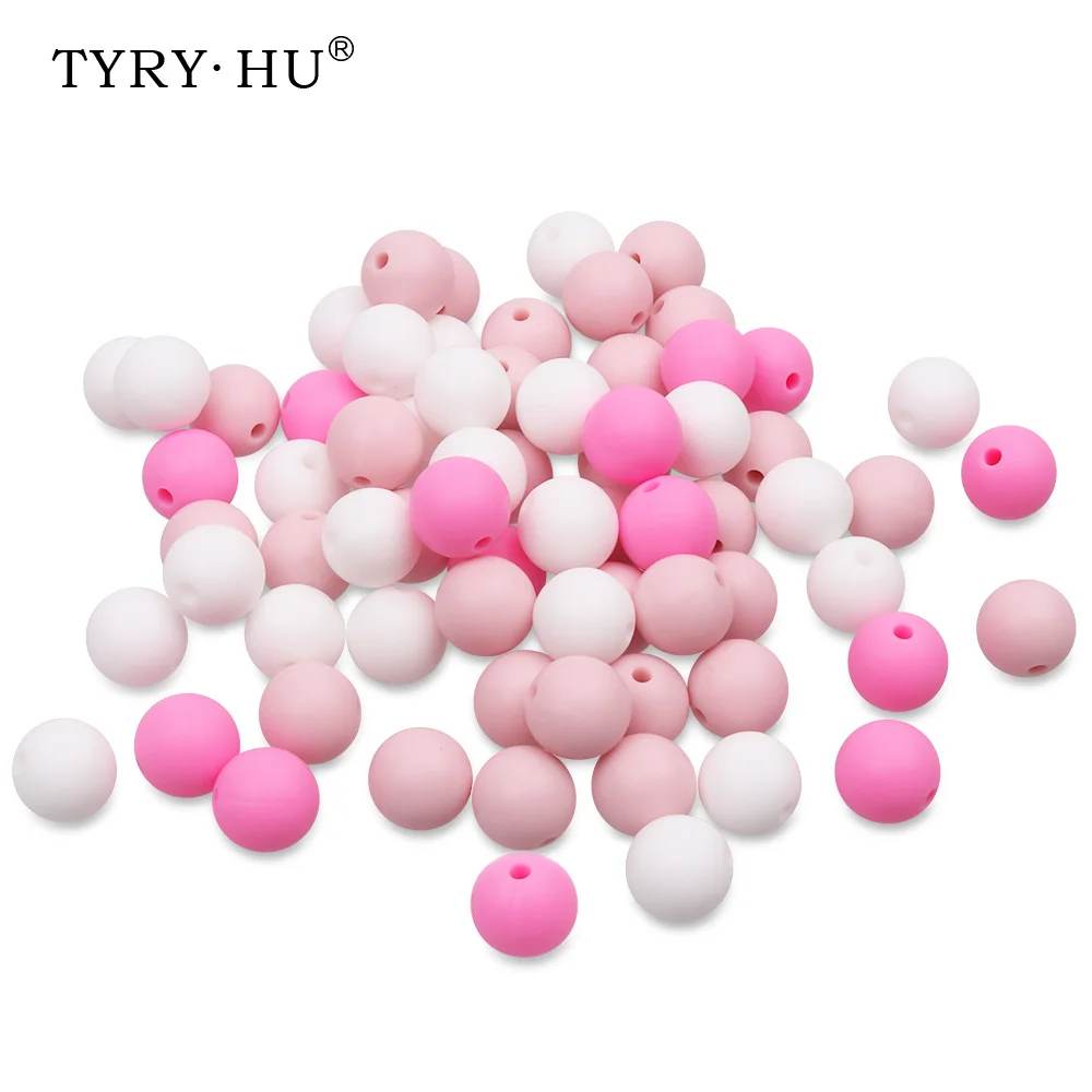 TYRY.HU 40Pcs Baby Teething Teether Beads Silicone Pacifier Clips Accessories BPA Free Teething Toys 12mm Round Silicone Beads