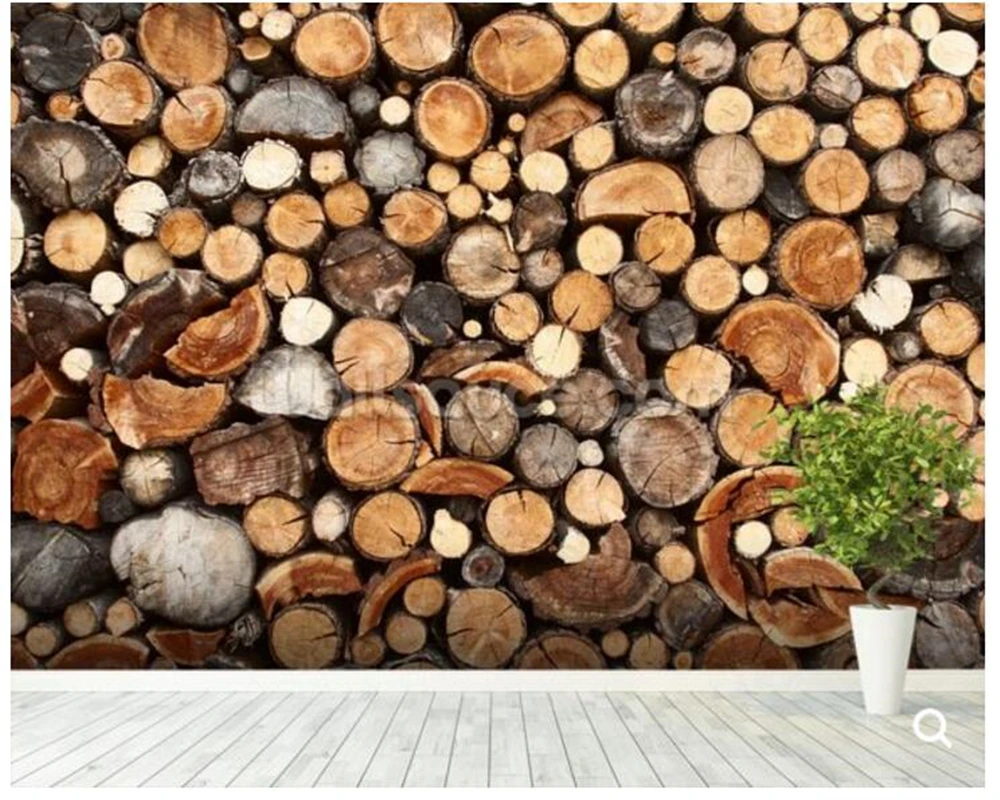 Custom texture wallpaper,Pile of Fire Wood Wall Mural Wallpaper for living room bar KTV background decorative wall