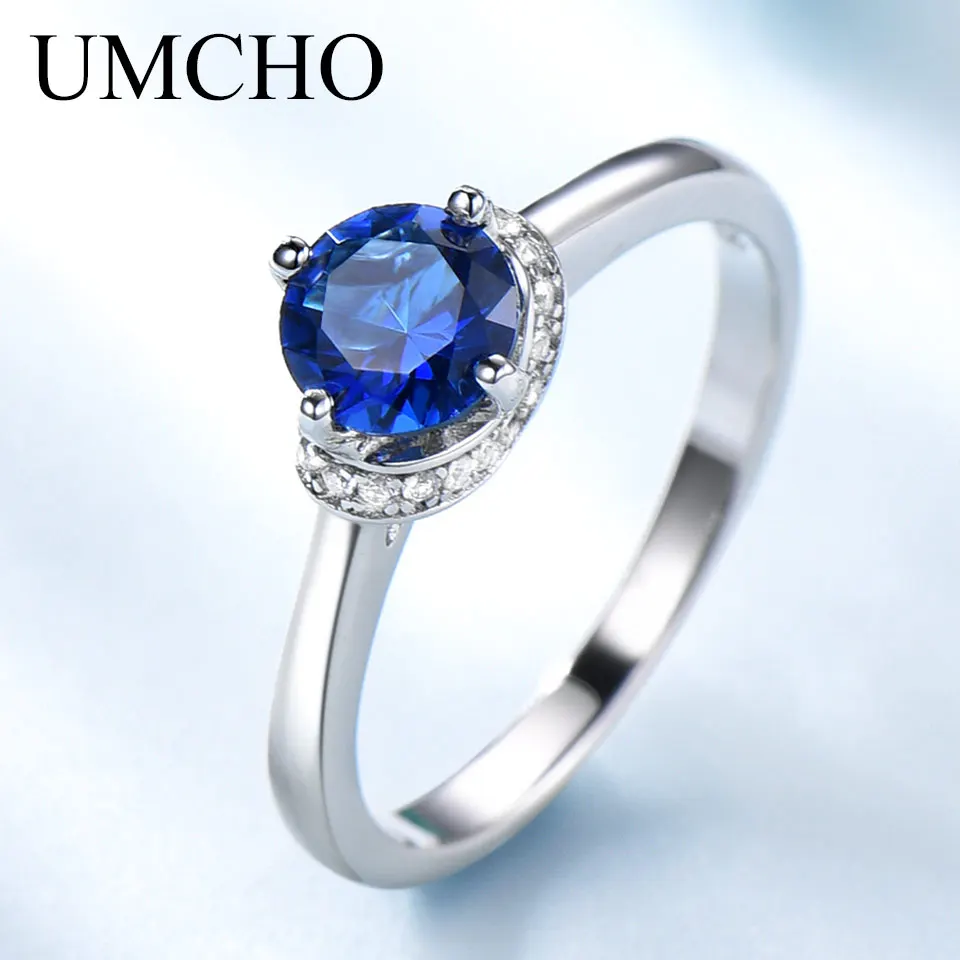 

UMCHO Solid 925 Sterling Silver Jewelry Wholesale Created Blue Sapphire Wedding Rings Anniversary Gift For Women Fine Jewelry