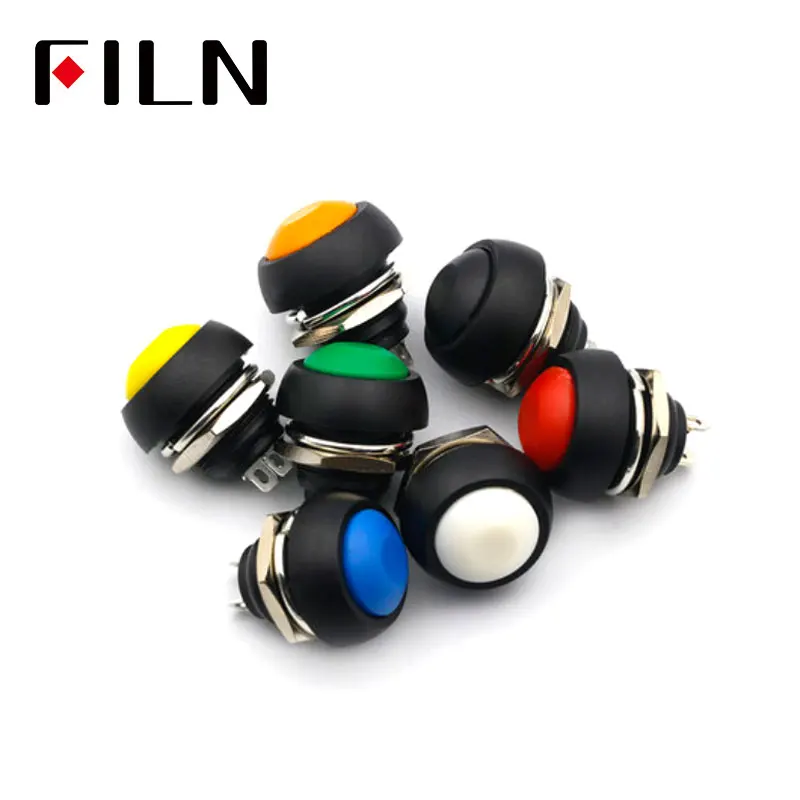 12mm PBS-33B Yellow Red Blue Green White Plastic Momentary Nomal Open Pushbutton Switch red black cap