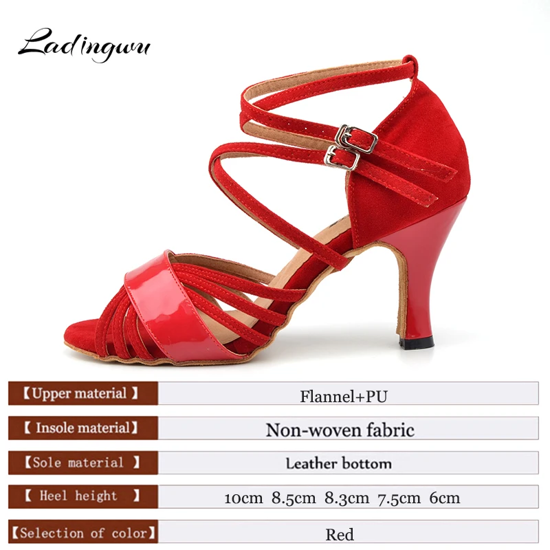 Ladingwu Hot Selling Flannel Collocation PU Dance Shoes Ladies Latin Red Salsa Ballroom Dance Shoes Women's High Heel Shoes