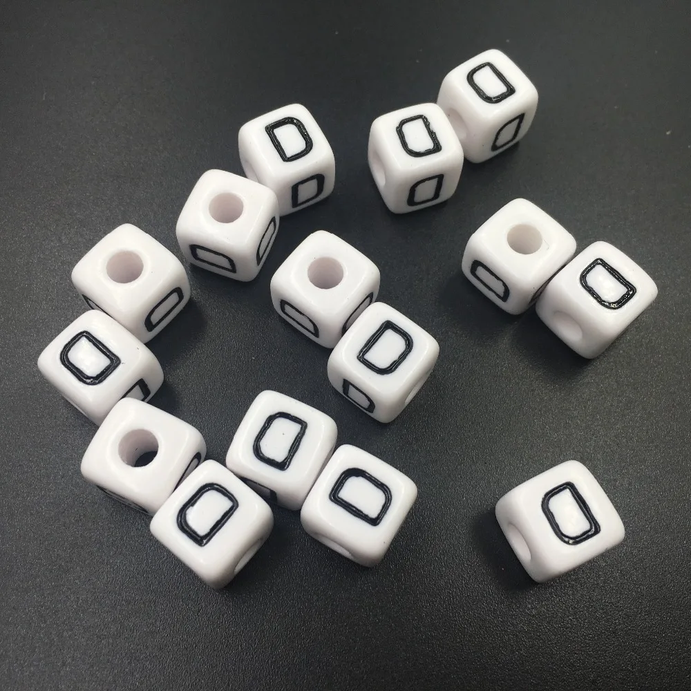 

Free Shipping 550PCS White Cube Plastic Jewelry Alphabet Single Letter D Beads Square 10*10MM Spacers Fit for Name Bracelets