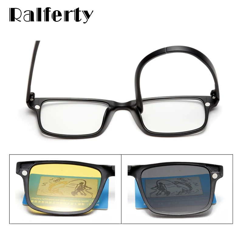 Ralferty – lunettes de soleil magnétiques pour hommes et femmes, polarisées à Clip, carrées, TR90 UV400, montures d\'optique 3D 7 en 1, Oculos A2247