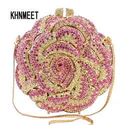 KHNMEET Customized Flower Pink Gold Silver Blue Diamond Evening Bags Chain Clutch Bags Wedding Party Purse Day Clutches SC779