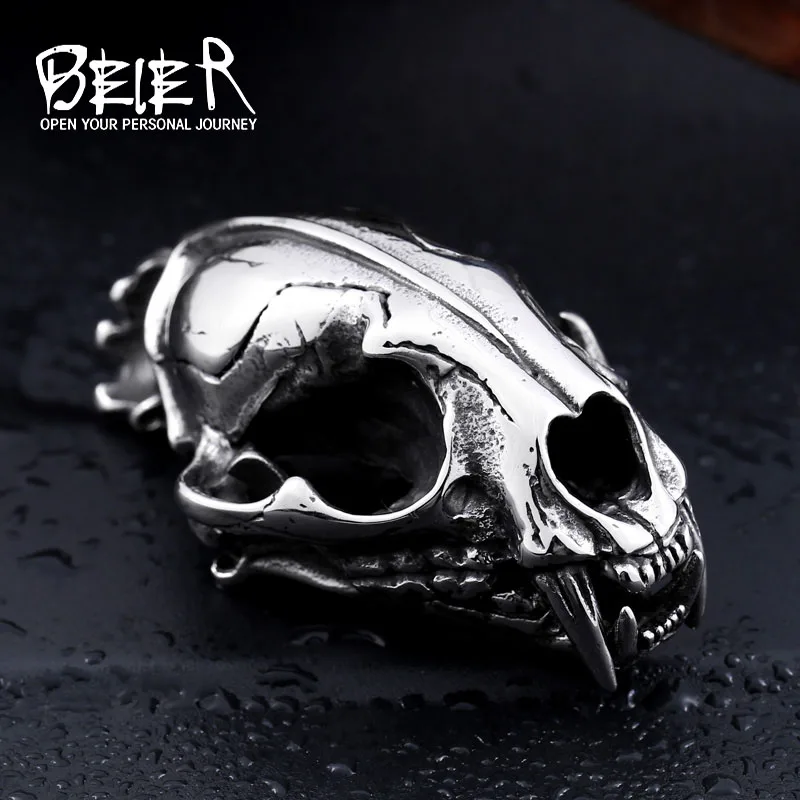 Beier 316L Stainless Steel Men's Pendant Skull 3D Machairodus Smilodon Dinosaur Head Pendants  Jewelry LLBP8-096P