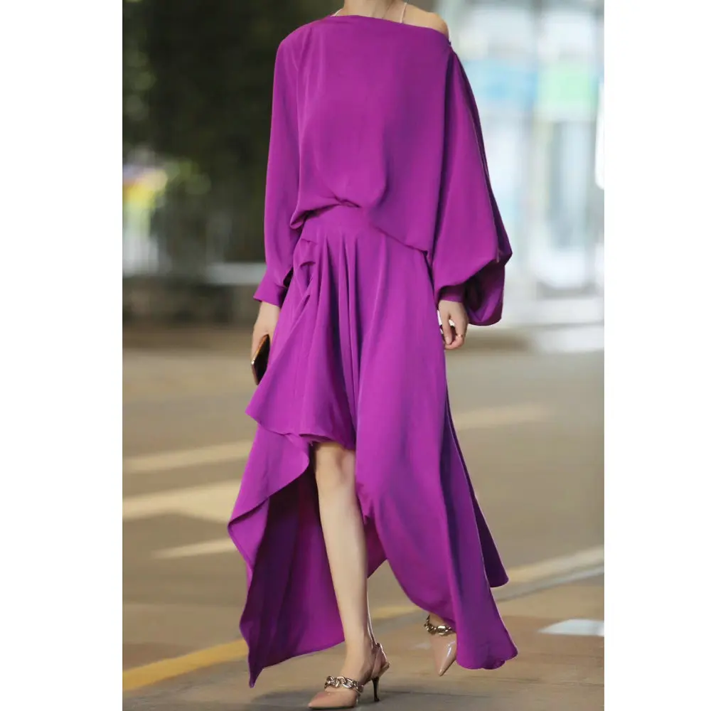 

2019 Spring Summer 2 Piece Set Women Sexy Off Shoulder Chiffon Tops Irregular Hem Skirts Set Female Fashion Holiday Outfits