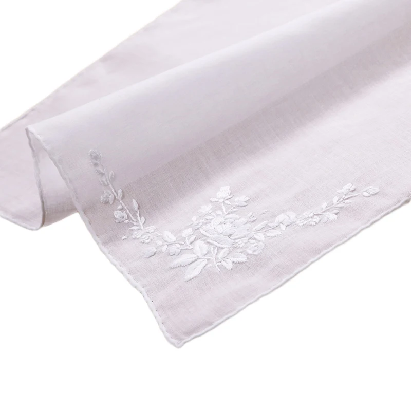 

S005-W : 120 pieces Delicate 100% cotton Handmade Embroidered/ hand embroidery white rose handkerchiefs