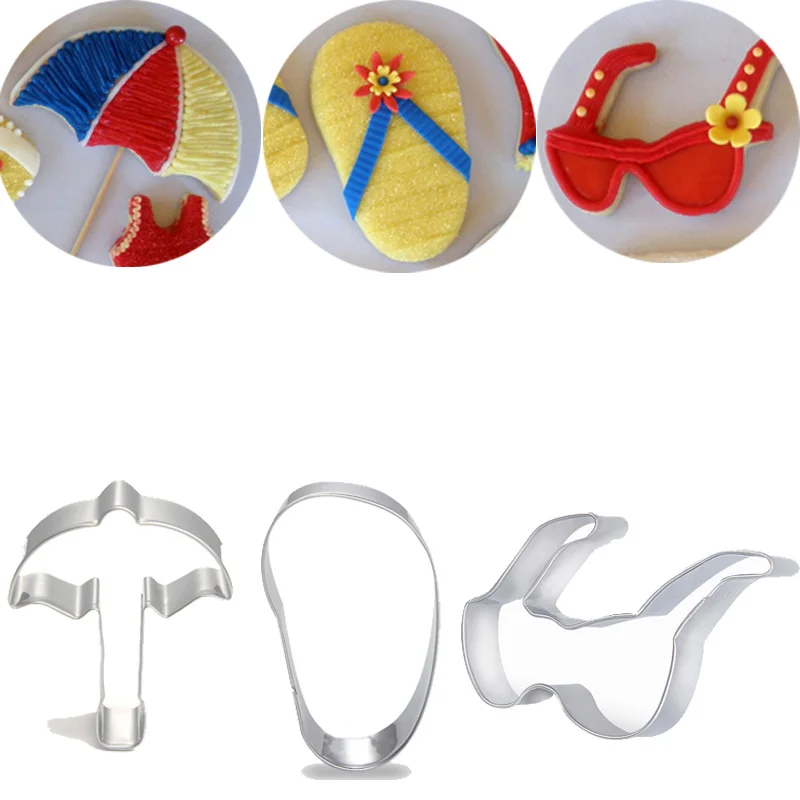 

3pcs patisserie Stainless Steel Molds Metal Fondant Cake Decorating Tool Biscuit Sandwich Cookie Cutter Umbrella Glasses Shoes