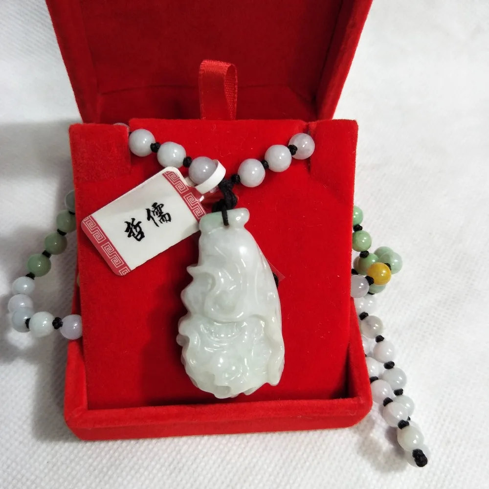 Zhe Ru Jewelry Pure Natural Jadeite Light Color Good Luck Cabbage Pendant Tricolor Jade Bead Necklace Gift Class A Certificate