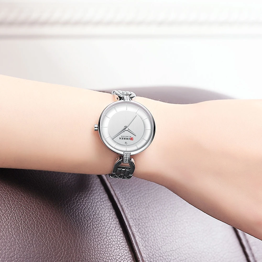 Luxury Brand CURREN Simple Casual Quartz Watches Women Silver Dress Wristwatch Female Clock Ladies Watch with Stainless Steel