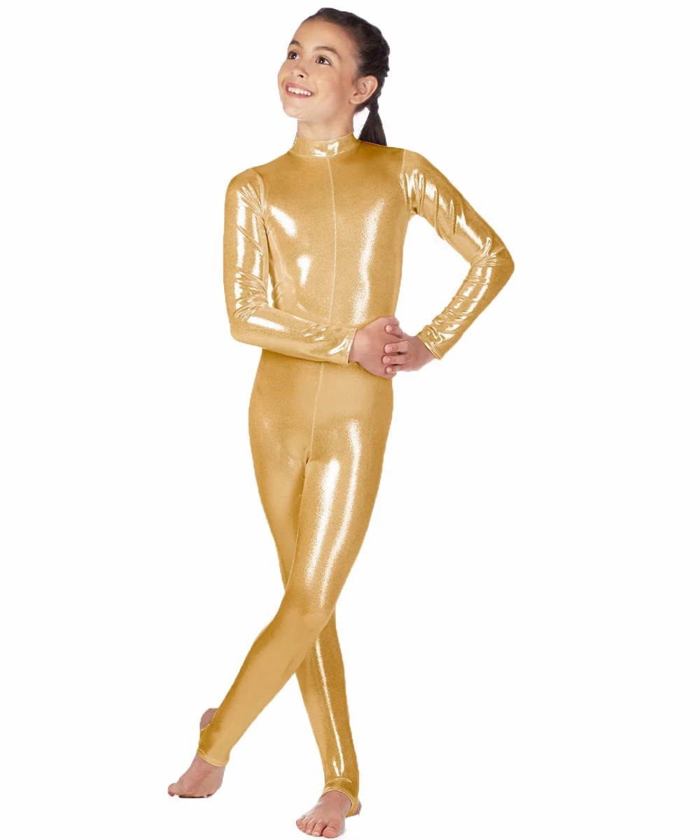 Speerise Kids Lange Mouwen Metallic Yoga Unitards Stijgbeugels Dance Gymnastiek Leotards Meisjes Glanzend Dancewear Show Pak