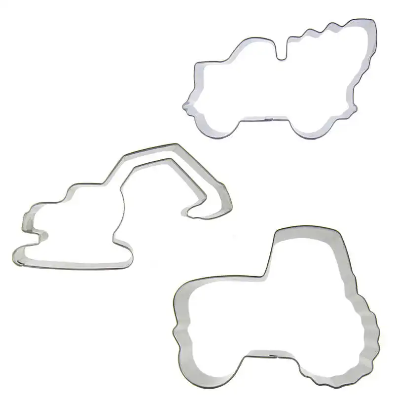 Excavators, Tractors, Cement trucks shapes 3  pieces biscuit cutting molds, baking tools, cake decorating soft candy tools.