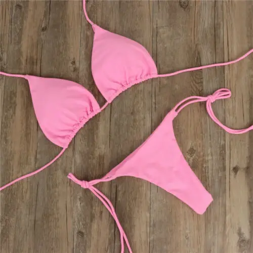 2pcs Sexy Women Summer Swimwear Bikini Set Bra Tie Side G-String Thong Beach Triangle Suit Swimsuit Bathing Suit Swimming Suit