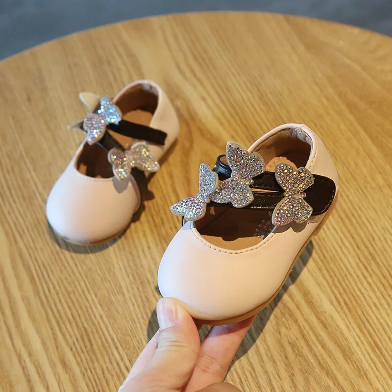 Prinzessin Schuhe Schmetterling Pailletten Baby Weichen Boden Schuhe Mädchen Baby Leder Schuhe