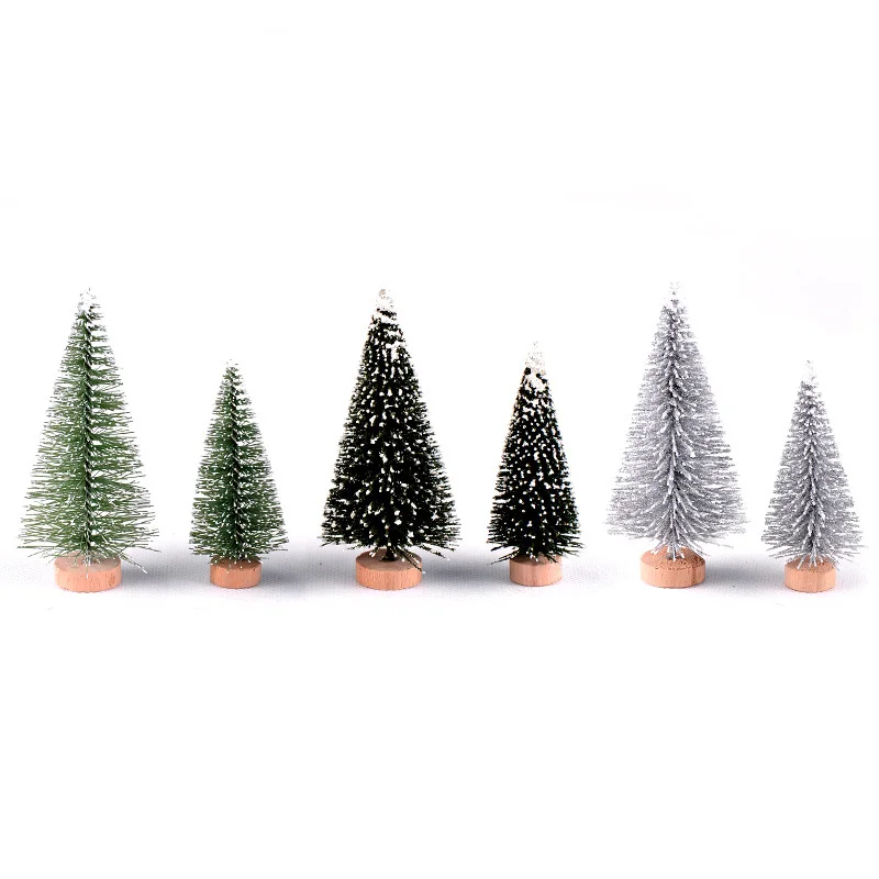 2pcs Simulation Christmas Tree figures toys Silver Green Plant model anime Figurine home decoration Resin Craft Play House Toy