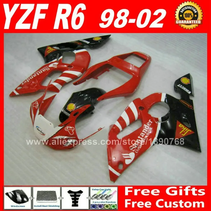 Free customize Fairing kit for YAMAHA YZF R6 98 99 00 01 02 plastic parts yzfr6  fairings kits 1998 1999 2000 2001 2002 V3A1