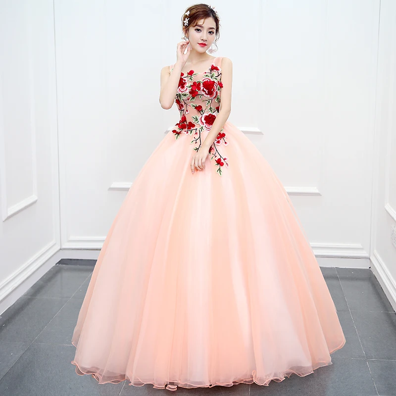 

ruthshen Vestido De Festa Sweet 16 Prom Dresses Cheap Flowers Appliques Embroidery Formal Evening Gowns 2020 Long Party Dress