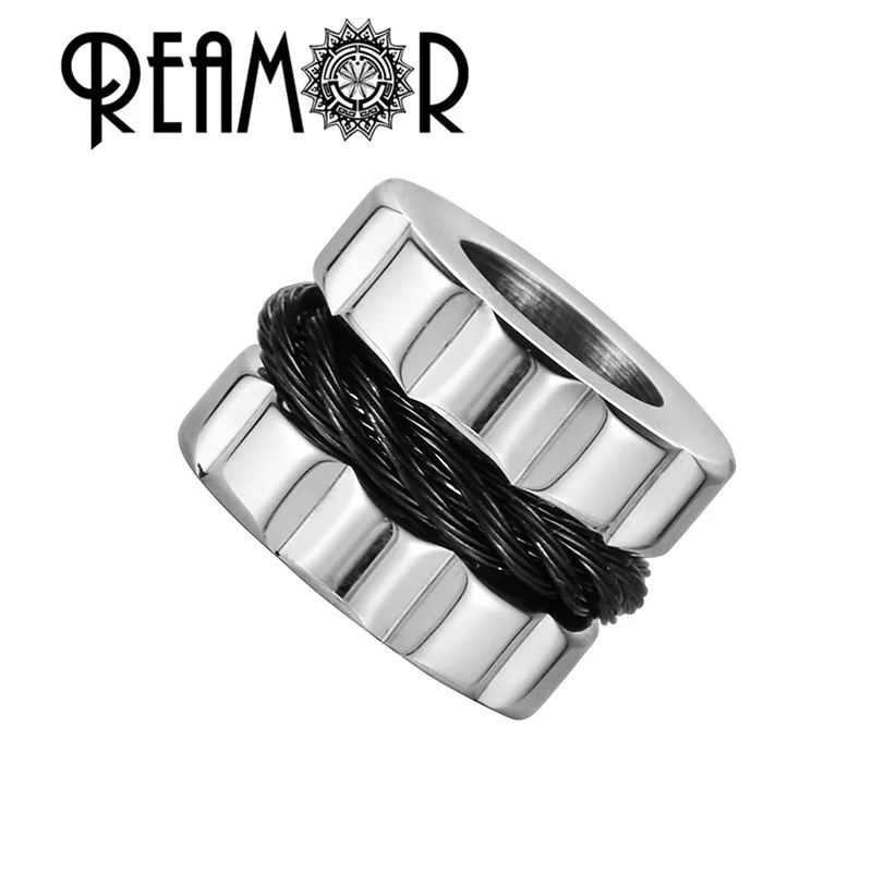 REAMOR 5pcs 316l Stainless Steel Metal Spacer Beads Black Steel Wire Inlay Charms Beads For DIY Bracelet Jewelry Making Findings