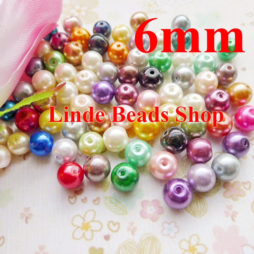 750pcs/lot multi mixed clour 6mm glass pearl beads christmas ornament loose round beads for jewelry, decoration, GP06000