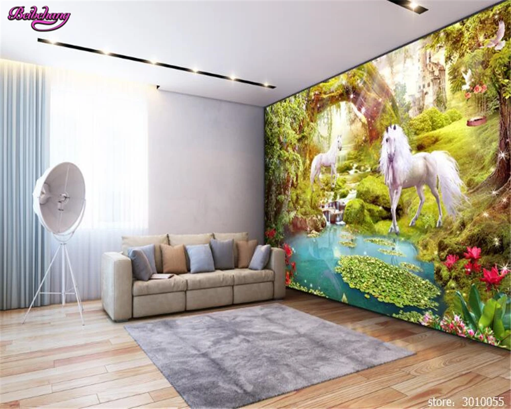 beibehang Home decoration painting forest white horse 3d background wall advanced large stereo wallpaper papel de parede tapety