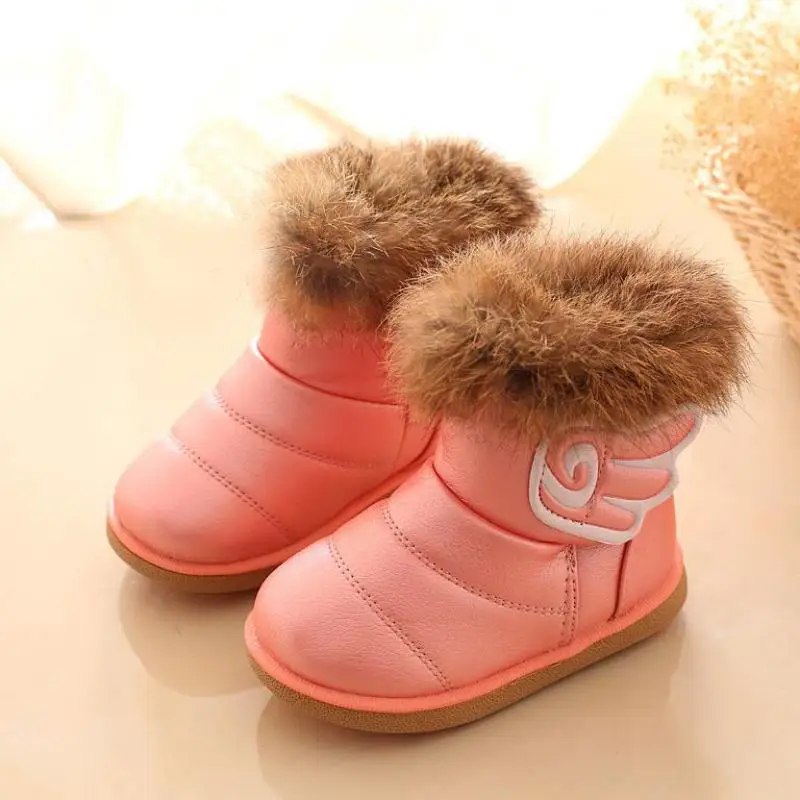 0-5y Kids Snow Boots Winter Girls Pu Children\'s Shoes Hook&Loop Solid Color Fur ADD WOOL WARM Fanshion Brand FOOTWEAR Y33