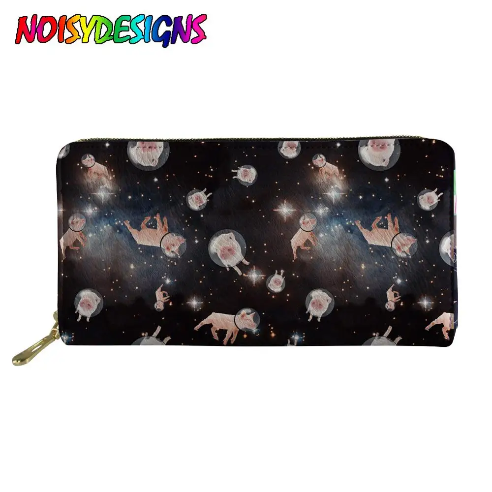 

NOISYDESIGNS Women's Card Holder Wallet Space Cats Pigs Print Long Zipper Purses Female Ladies Print Design Bolsa Feminina