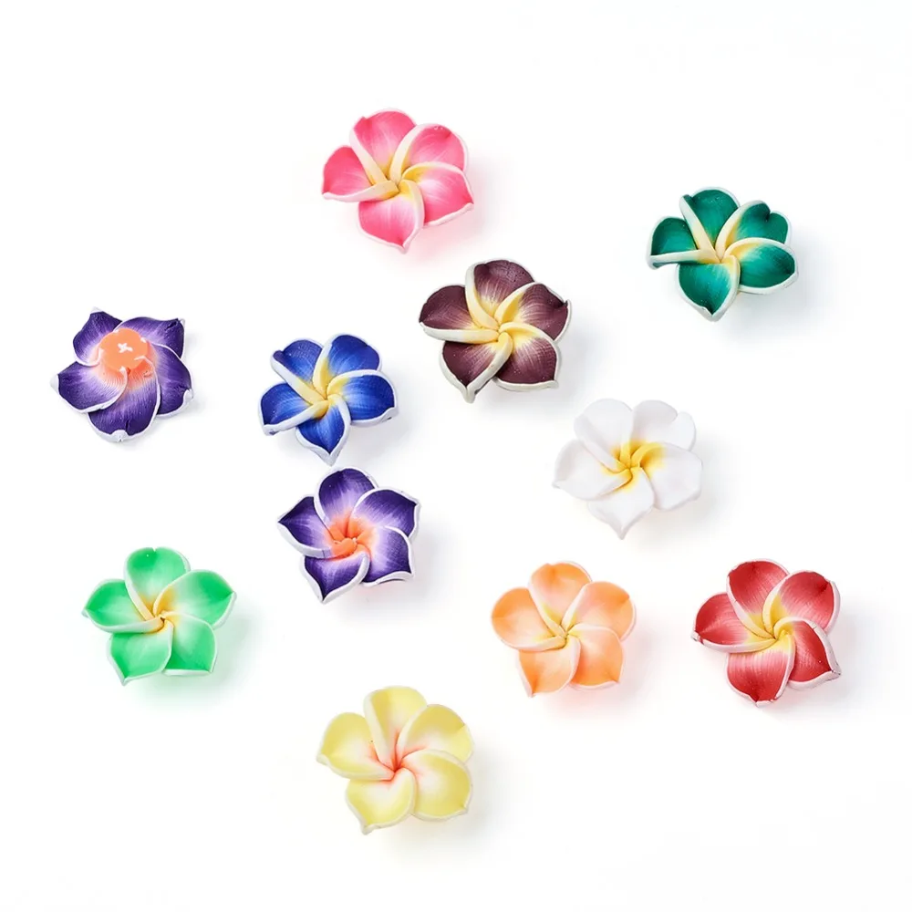 

200Pcs 20x10mm Handmade Polymer Clay 3D Flower Plumeria Beads DIY Jewelry Necklace Bracelet Earring Making Bead with 2mm Hole