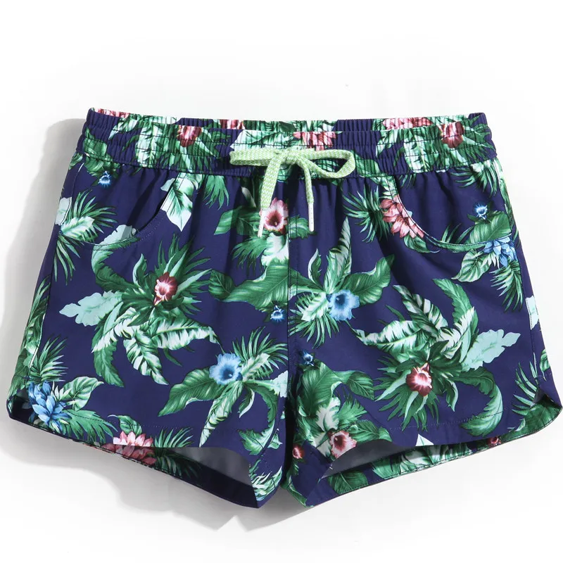 QIKE RBONG Lady Casual Shorts Women Beachwear Shorts Women  Green flower print Shorts Spandex Stretch Fabric