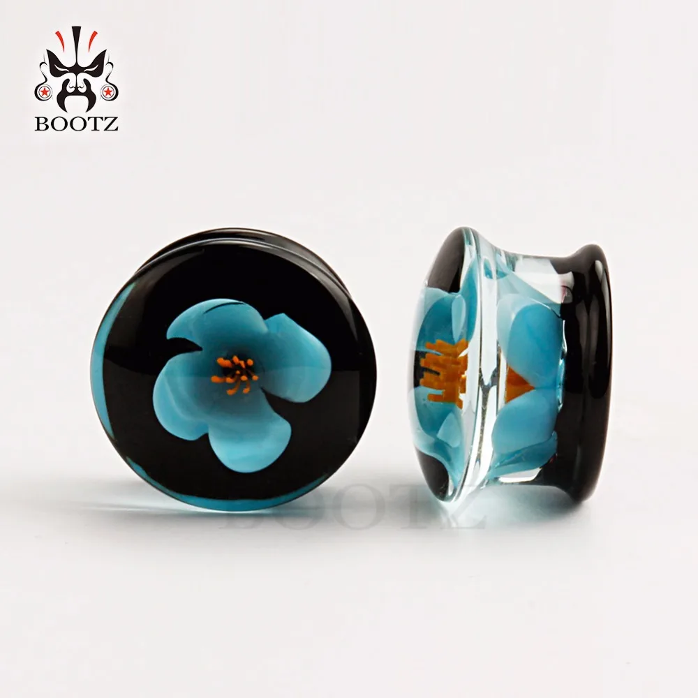 KUBOOZ 1 Para Rozciągaczy do Uszu z Kamieniami w Kształcie Kwiatów, Naturalne Tunele w Kształcie Bębna 00G, Biżuteria Boho do Ciała, Zestaw do Rozciągania Piercingów — zdjęcie 6