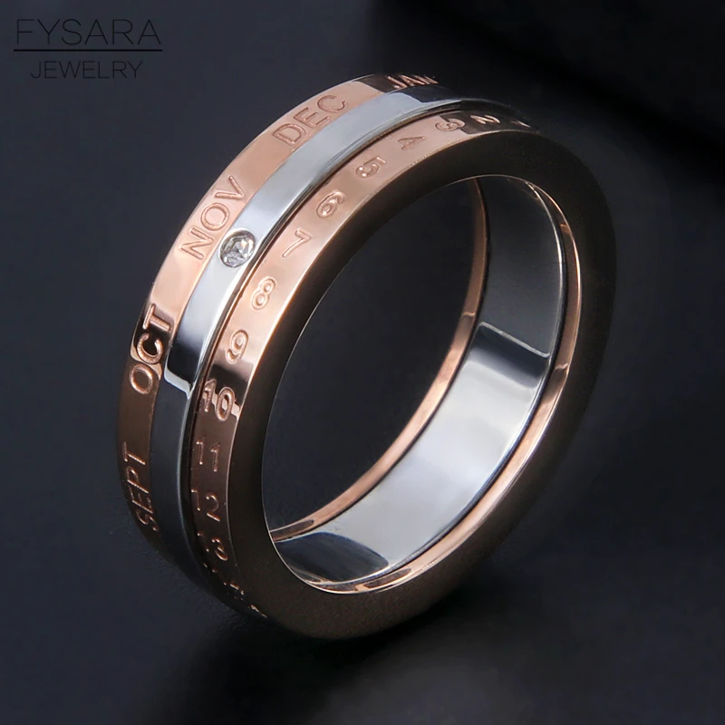 FYSARA คลาสสิกการออกแบบการหมุนปฏิทินวันที่แหวนสแตนเลส Rose Gold Silver Color สามชั้นแหวนผู้หญิงเครื่องประดับ