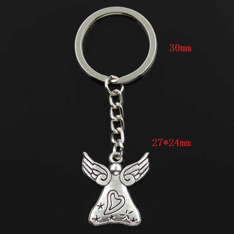 Fashion 30mm Key Ring Metal Key Chain Keychain Jewelry Antique Silver Color Plated Pray Angel Heart Star 27x24mm Pendant