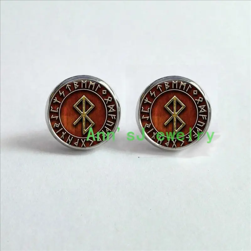 HZ4-00228 1pair Viking eardrops Peace stud earrings Rune in Runic Circle Earrings Studs jewelry glass Cabochon Earrings Post
