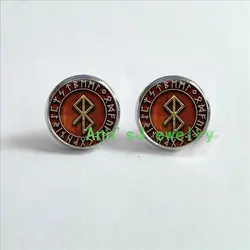 HZ4-00228 1pair Viking eardrops Peace stud earrings Rune in Runic Circle Earrings Studs jewelry glass Cabochon Earrings Post