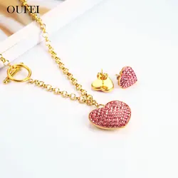 Stainless Steel Jewelry Woman Fashion Jewelry Sets Heart Necklace Earrings Set Jewellery Accessories
