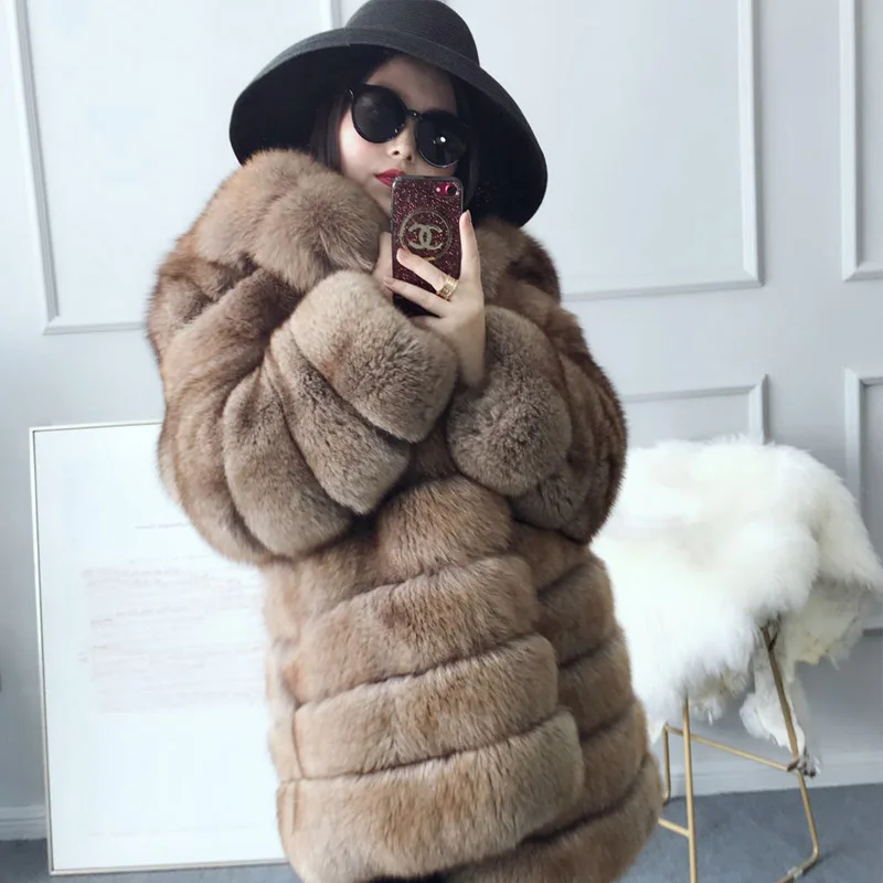 New Fashion Woman's long fox fur coat The new light brown fox fur coat Comfortable And Warm