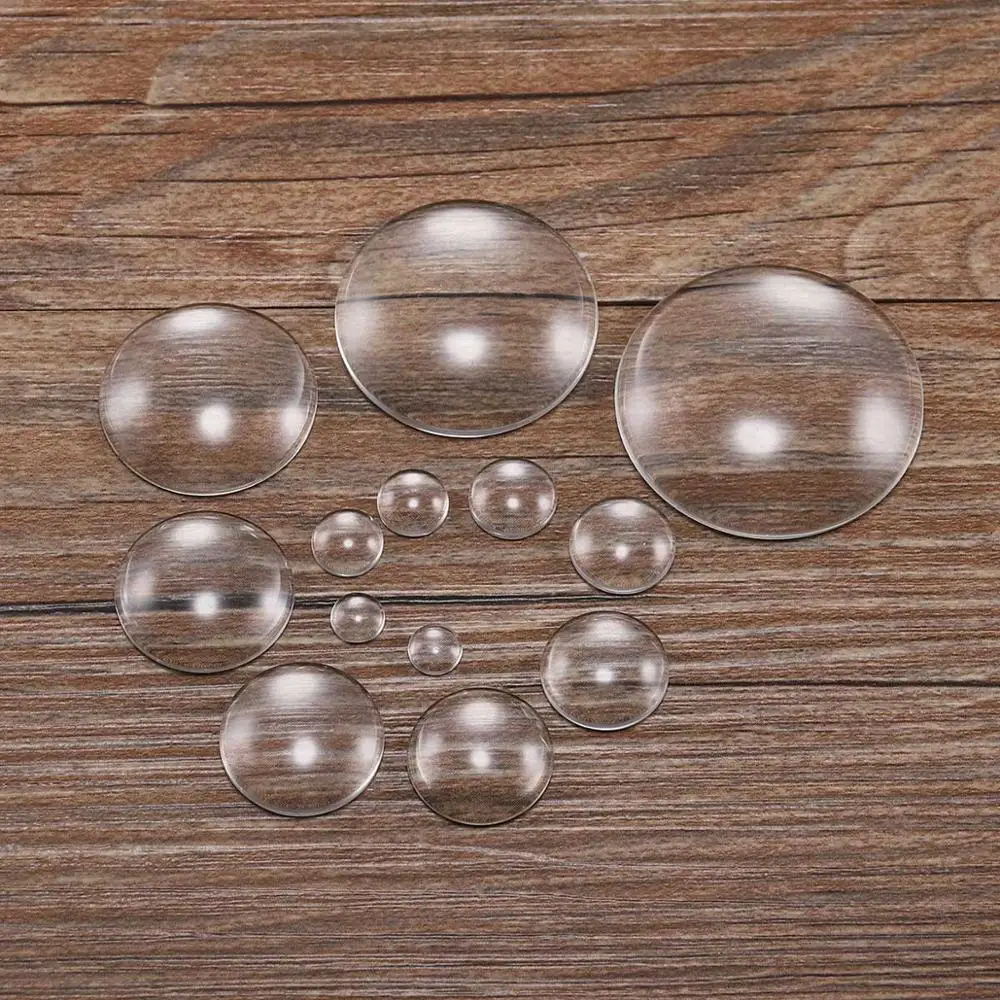 100pcs 20mm 25mm 30mm Clear Transparent Flat Clear Round Domed Magnifying Glass Cabochon Inserts tray pendants cover DIY Crafts