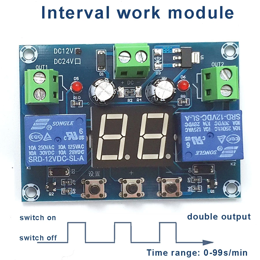 0-99s/minutes integrated Interval Work Module Double Separate Output, 0-99s/min Circular Interval Work Module, 12V 100-240V