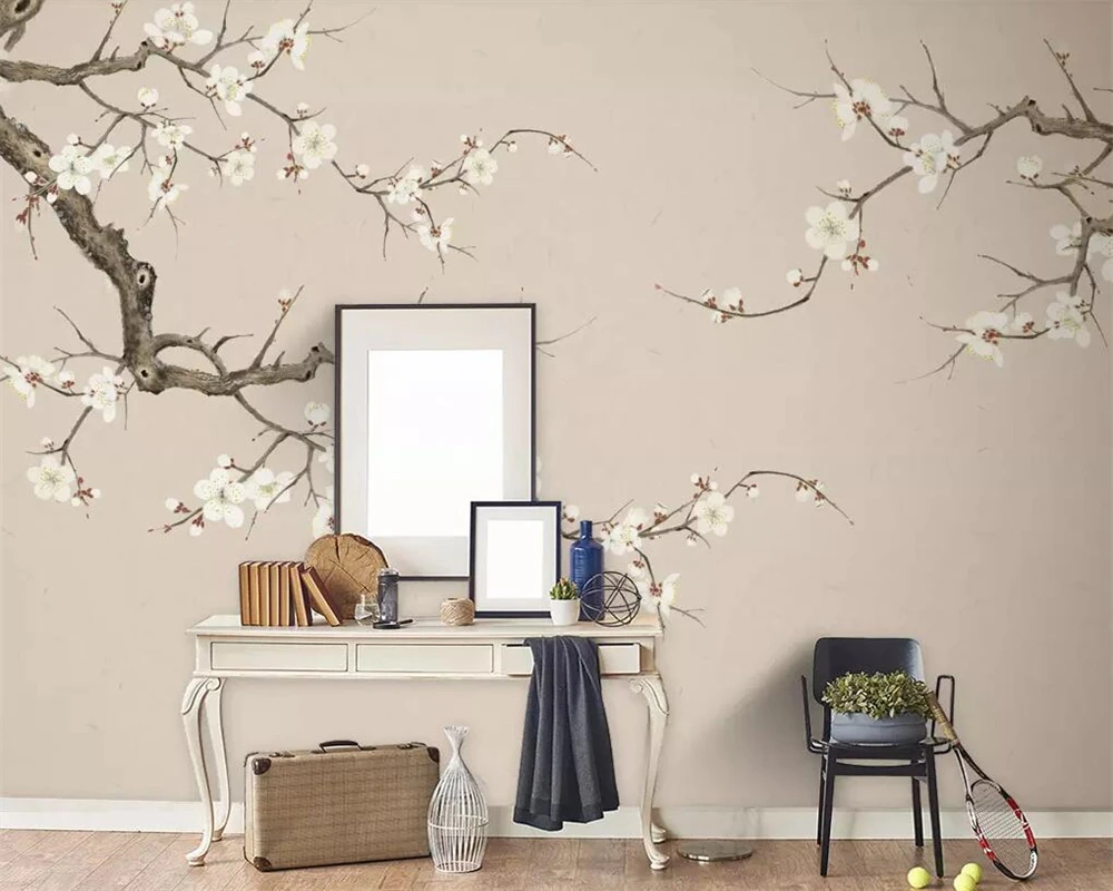 custom 3D wallpaper hand-painted White flowers branch flowers and birds mural  living room bedroom background wall 3d wallpaper