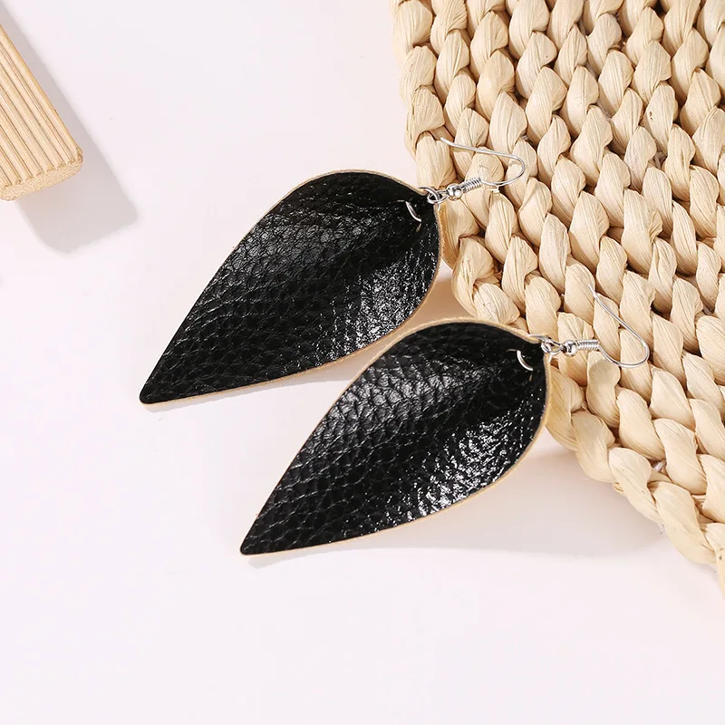 Two Kinds PU Leathers Tree Leaf  & Drip Black Golden Red Pink White Brown Drop Earrings Leopard Dangle Earrings For Women