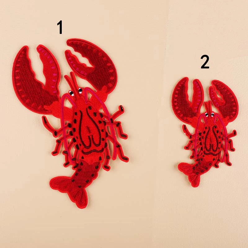 1PC embroidered Cartoon Red Color Big Size Lobster Patch DIY Fabric Stickers Fashion Cute Kids Clothes Hole Badges