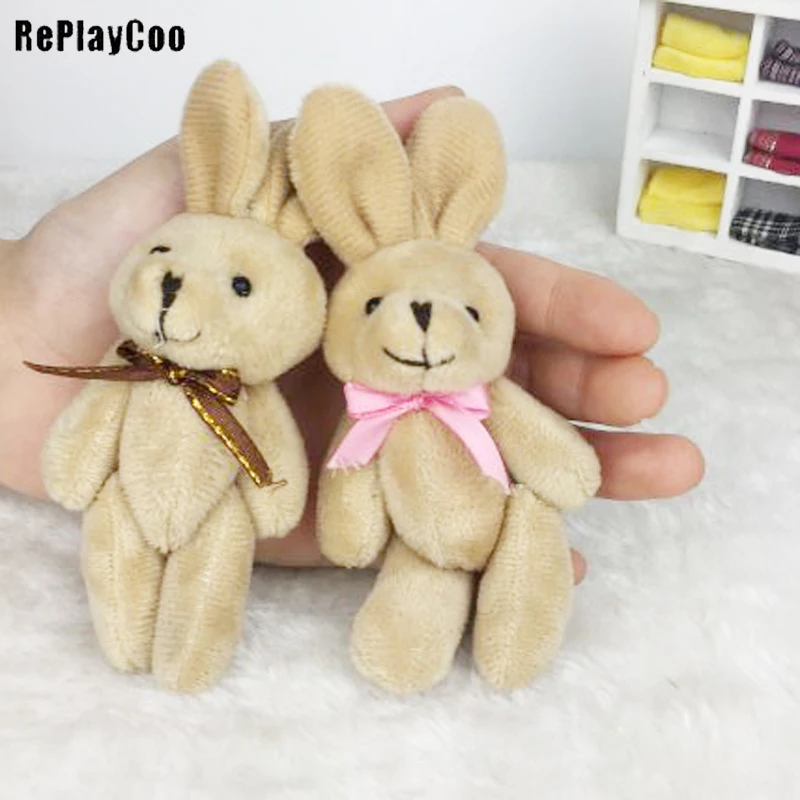 100Pcs/Lot Mini rabbit Stuffed Plush Toys 12cm Small brown rabbit with bow Stuffed Toys  Pendant Kids Birthday Gift Decor J03901